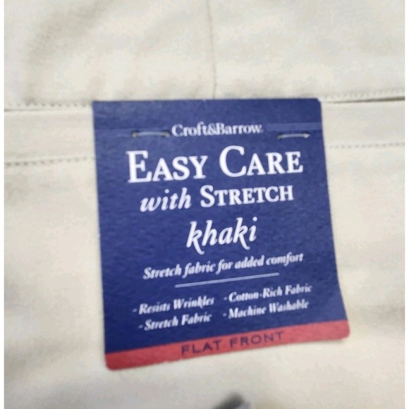 Croft & Barrow Mens 46x32 Khaki Pants Beige Easy Care Relaxed Fit Big & Tall NWT - Picture 13 of 15
